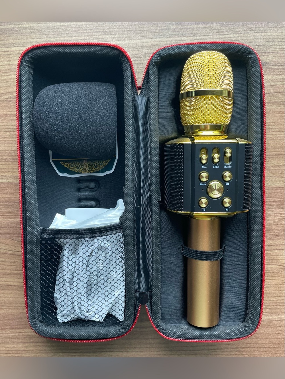 Bonaok Q36 Gold Wireless Bluetooth Karaoke Microphone Portable Speaker NIB New